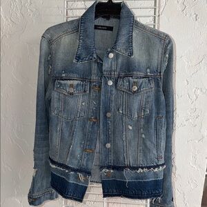 J Brand Blue Distressed Denim Jacket